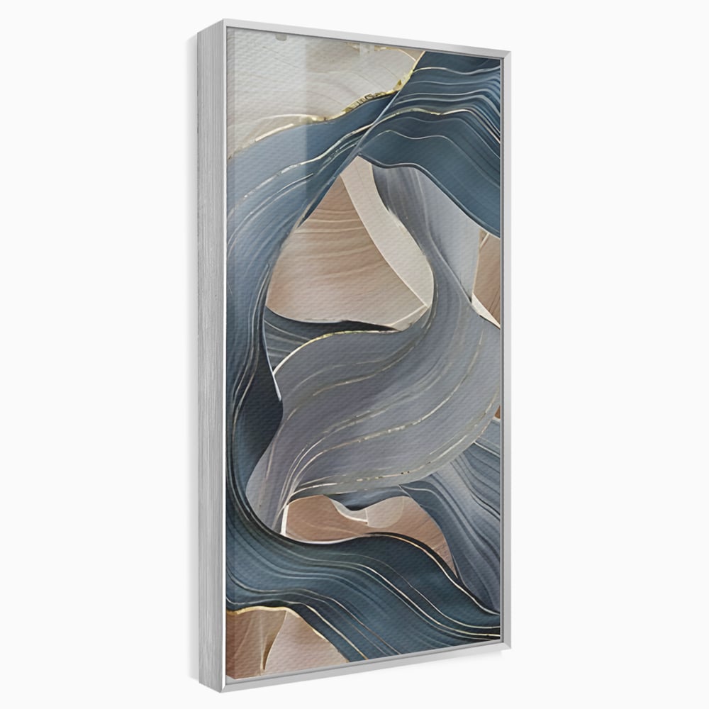 Tablou canvas cu pictura abstracta cu valuri ondulate, in rama de aluminiu argintiu